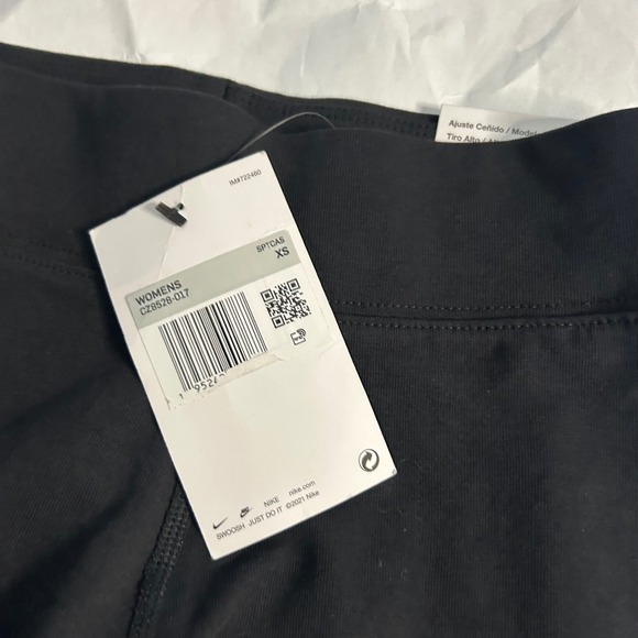 Nike Womens Black Tight Fit High Rise Full Length Leggings XS‎ Light Blue Swoosh - Picture 6 of 6